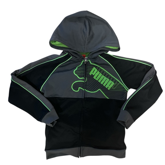Puma Kids Hoodie - Black and Gray with Green Accents - Picture 1 of 3